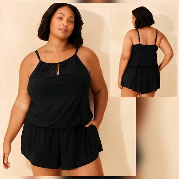 NEW! Shade & Shore Black Full Coverage Swim Romper Size 14 - Picture 1 of 7